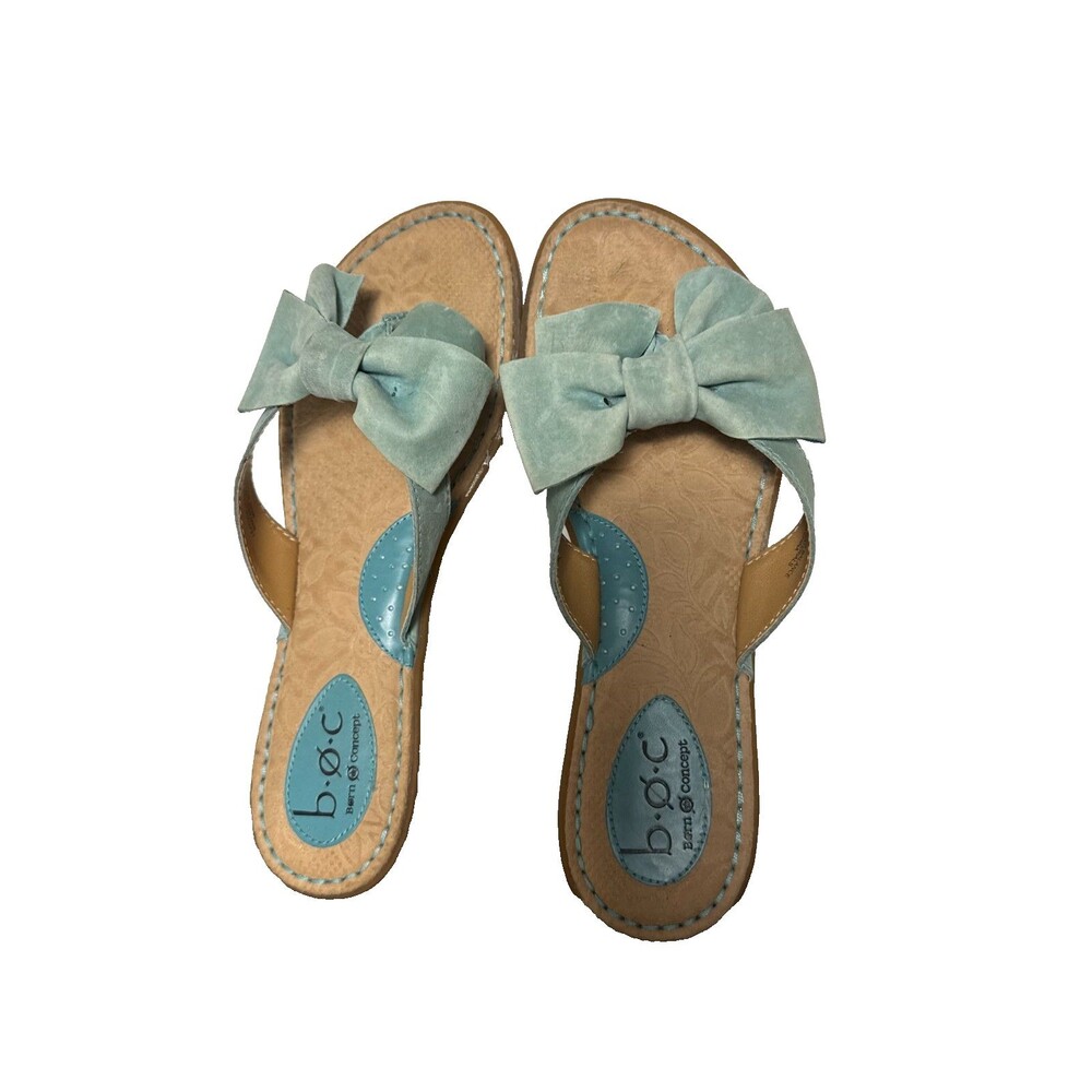 b.o.c. Born Concept Leather Bow Flip Flop Sandals Women's Size 9 Aqua Blue Thong